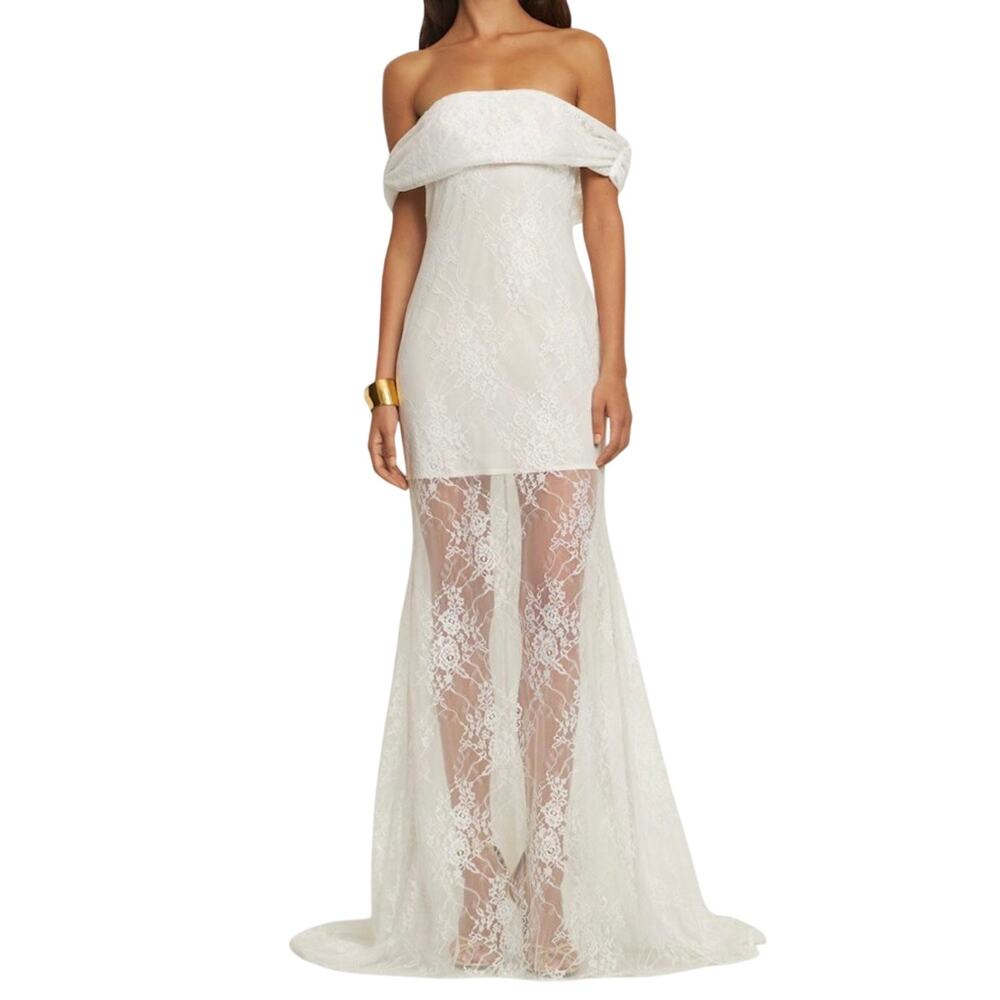 Giuseppe Di Morabito Lace Off Shoulder Lace Maxi Dress White 40 NEW